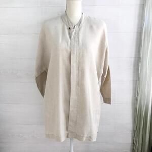 Vintage Eskander - Beige linen button front loose top, sz 1